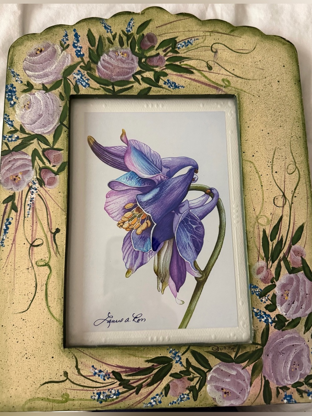 hand-painted wooden picture frame with print